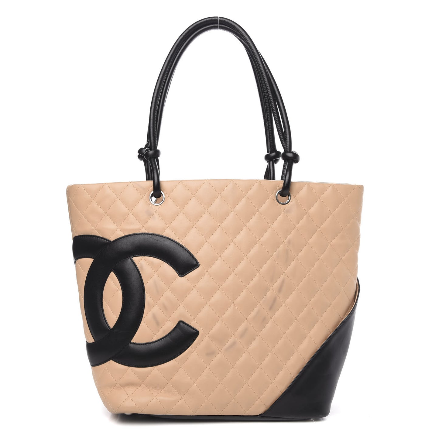 Calfskin Quilted Large Cambon Tote Beige Black