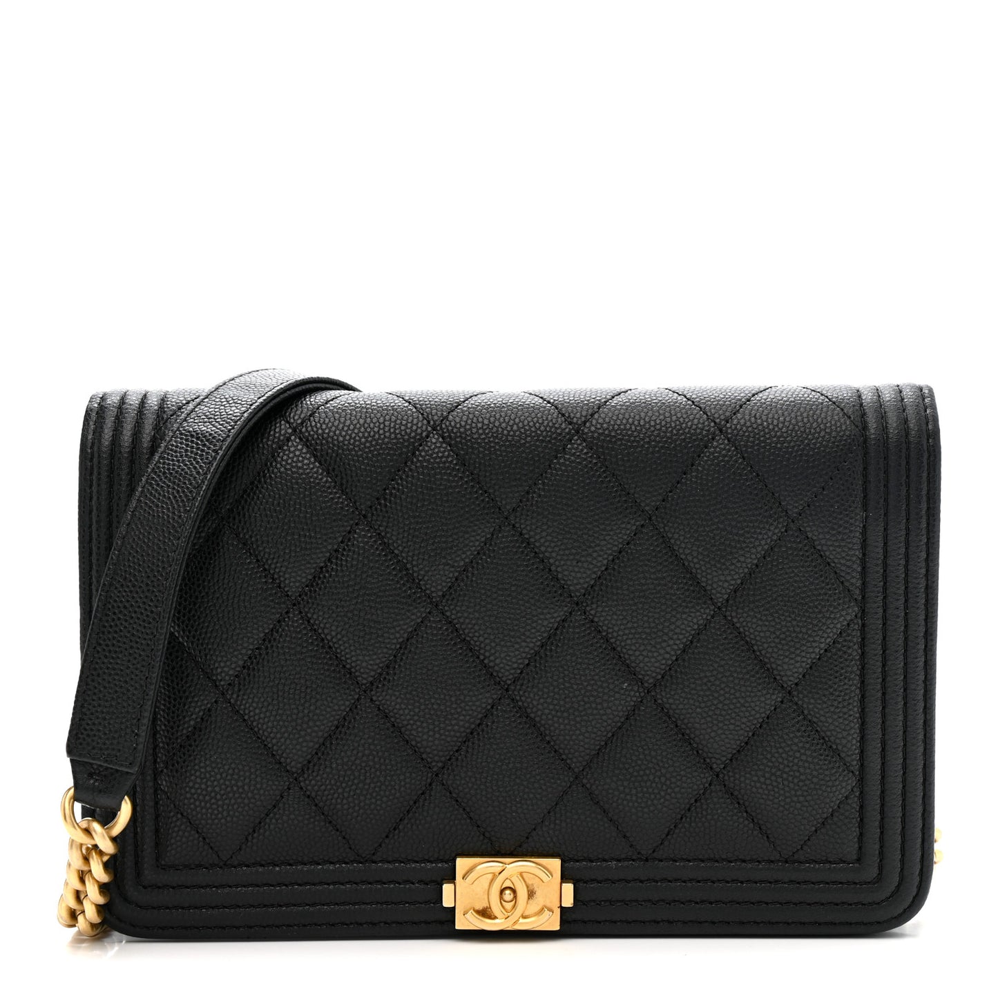 Caviar Quilted Boy Wallet On Chain WOC Black