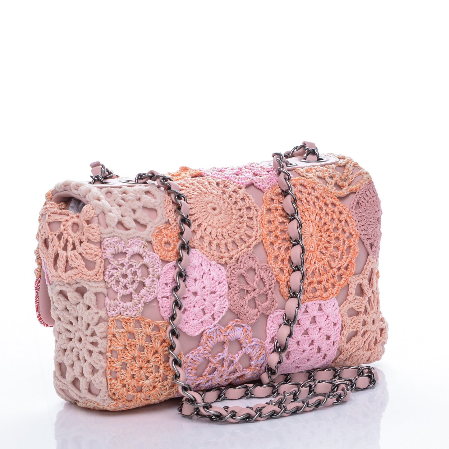 Lambskin Crochet Medium Single Flap Pink