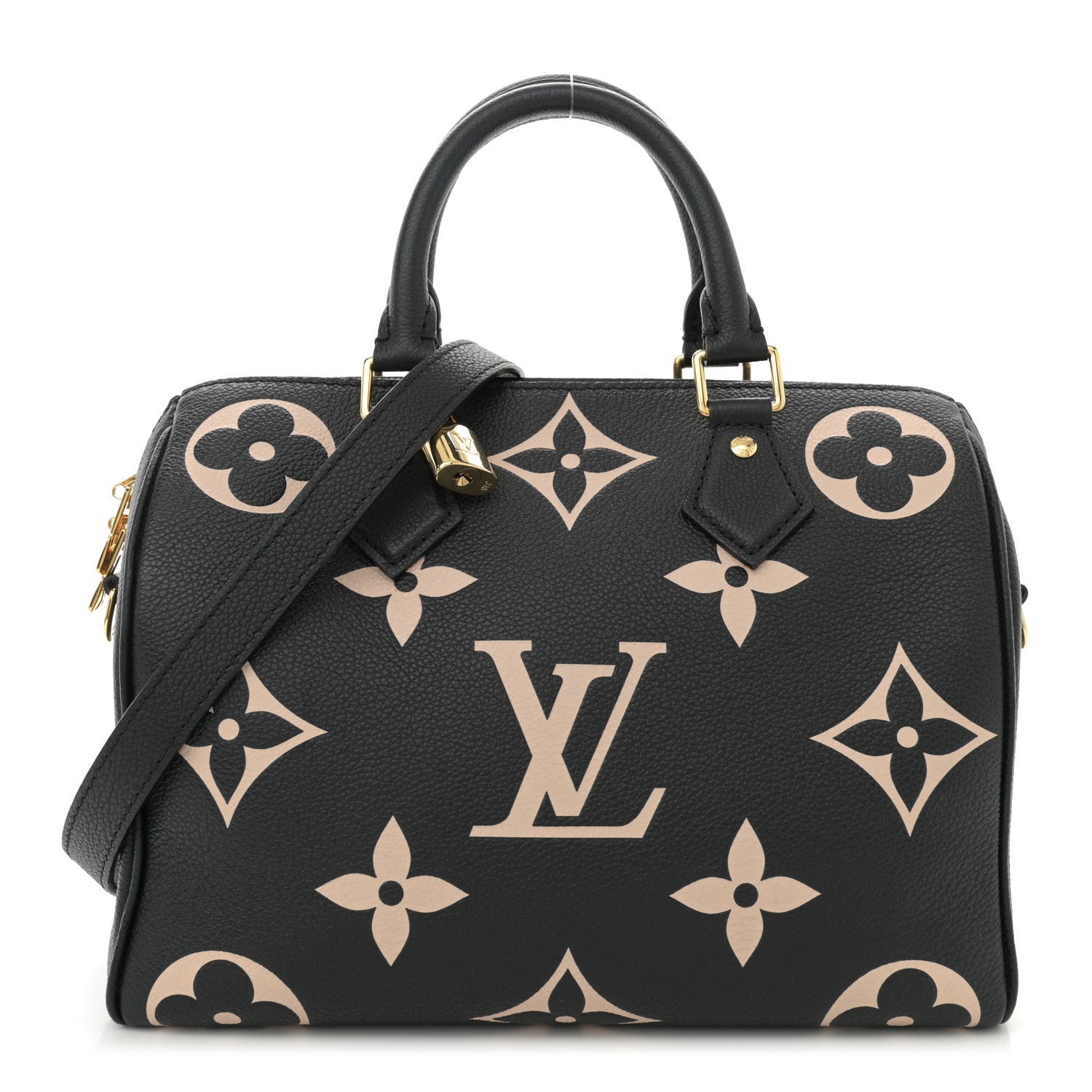 Louis Vuitton Empreinte Monogram Giant Speedy Bandouliere 25 Black Beige 1 of 10