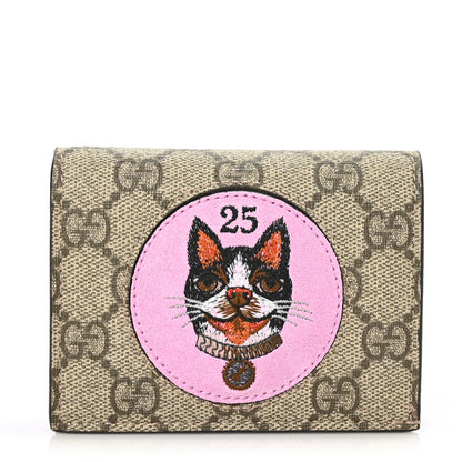 Gucci GG Supreme Monogram Bosco Patch Card Case Wallet Beige Malva Hibiscus Red 1 of 7
