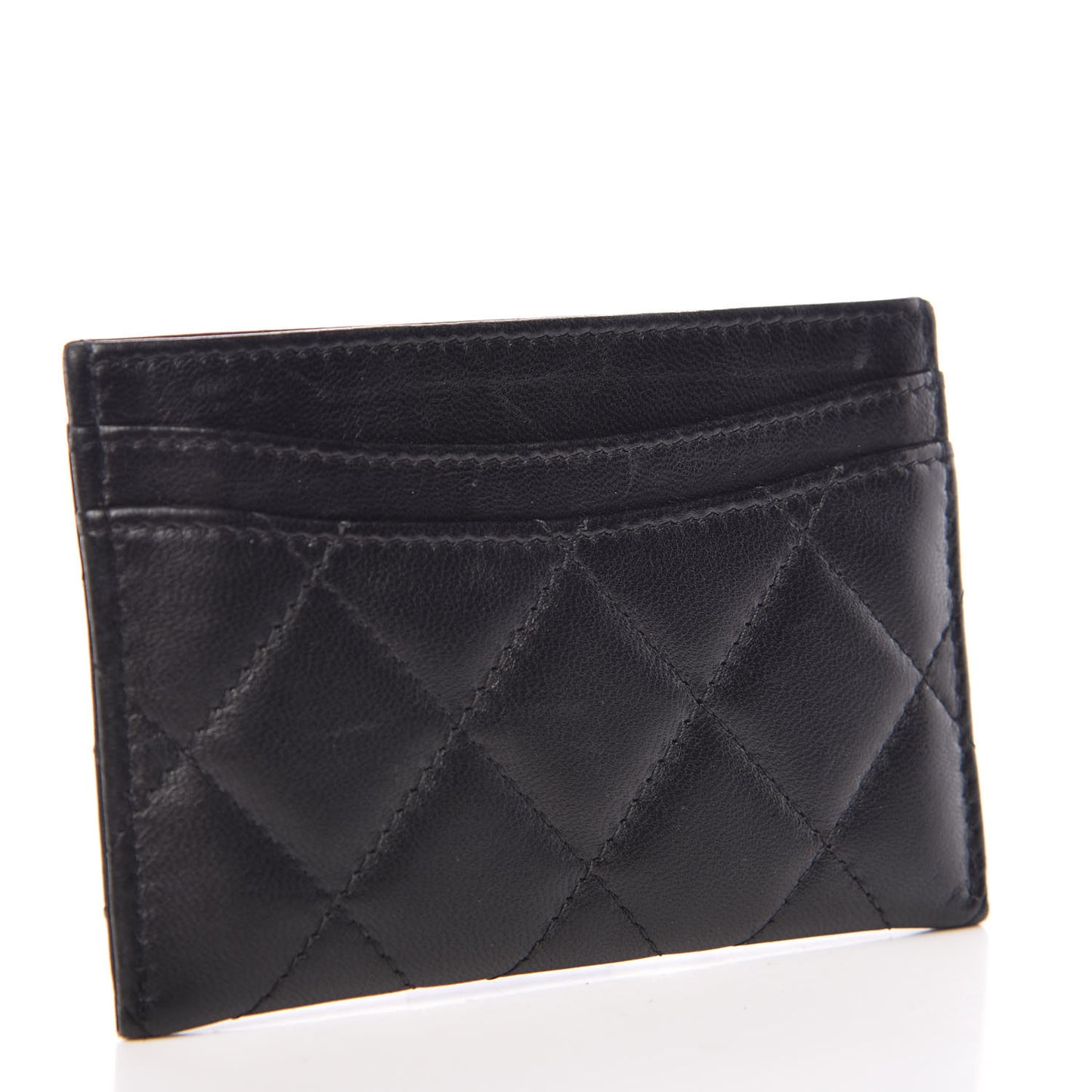 Lambskin Quilted Card Holder Black