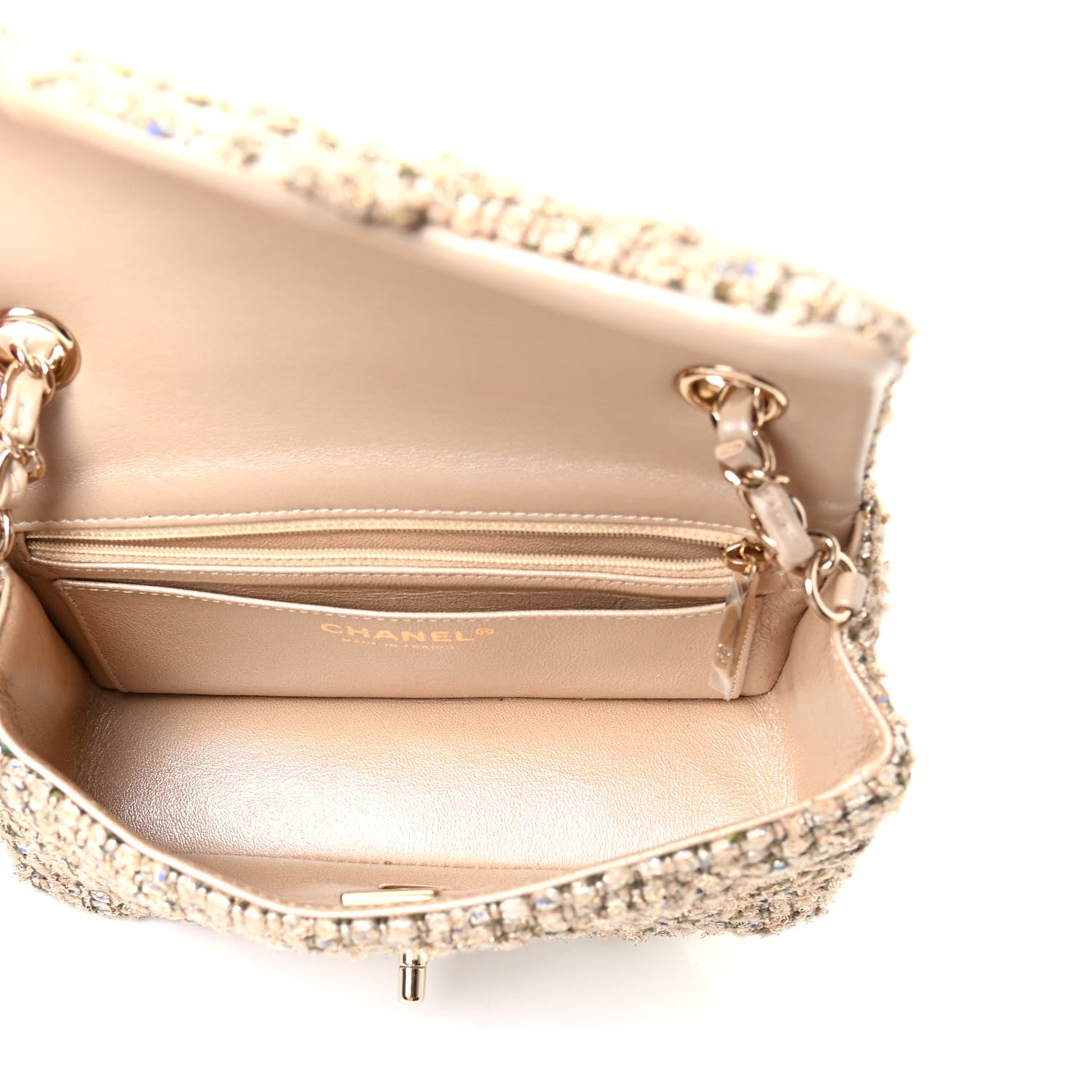 Chanel Tweed Quilted Mini Rectangular Flap Beige 4 of 4