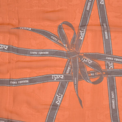 Hermes Silk Mousseline Bolduc Shawl 140 Orange 5 of 5