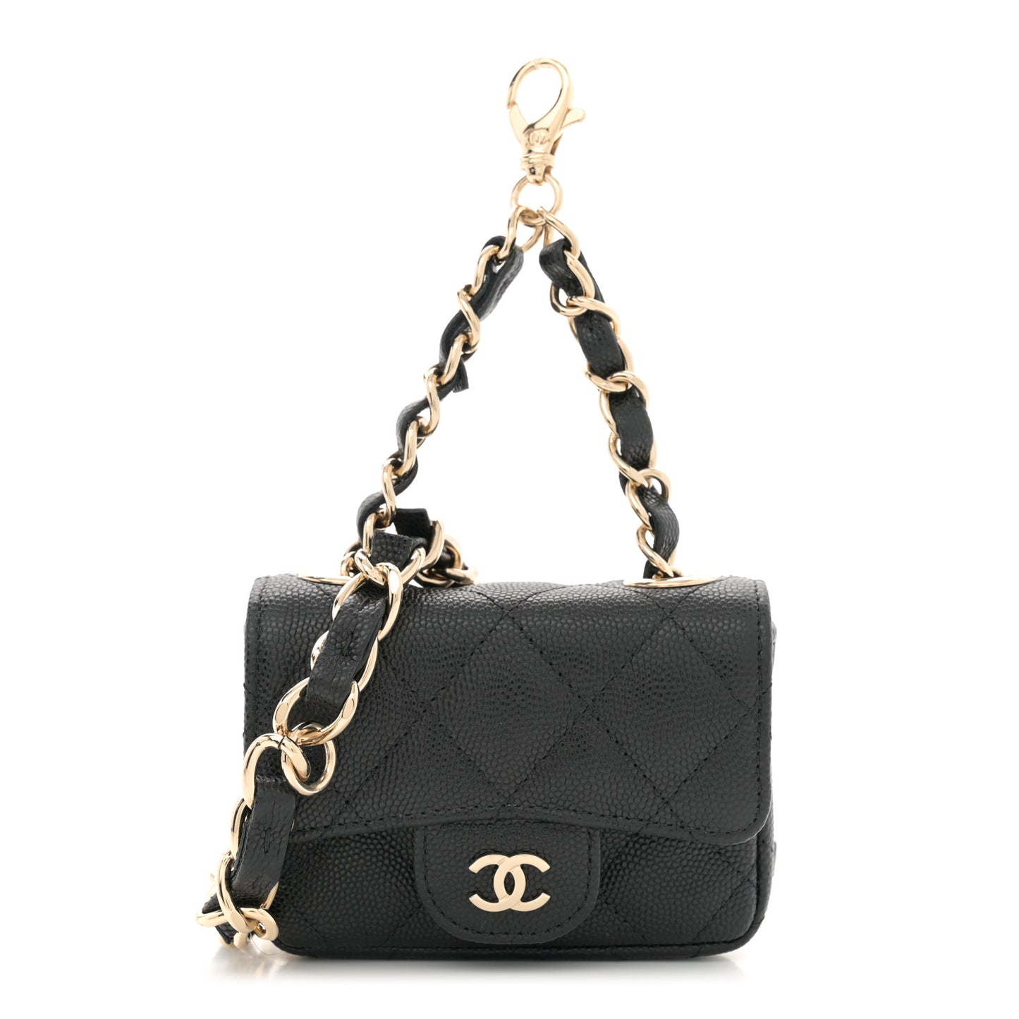 Caviar Quilted Mini Chain Belt Bag Black