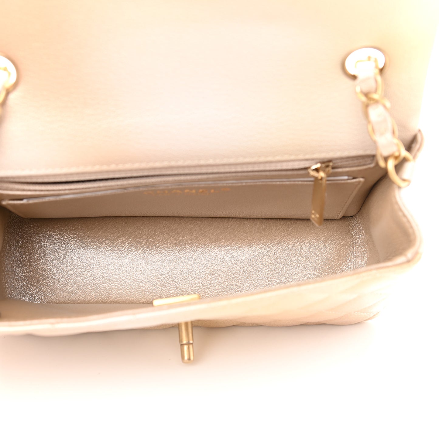 Metallic Goatskin Quilted Mini Rectangular Flap Gold