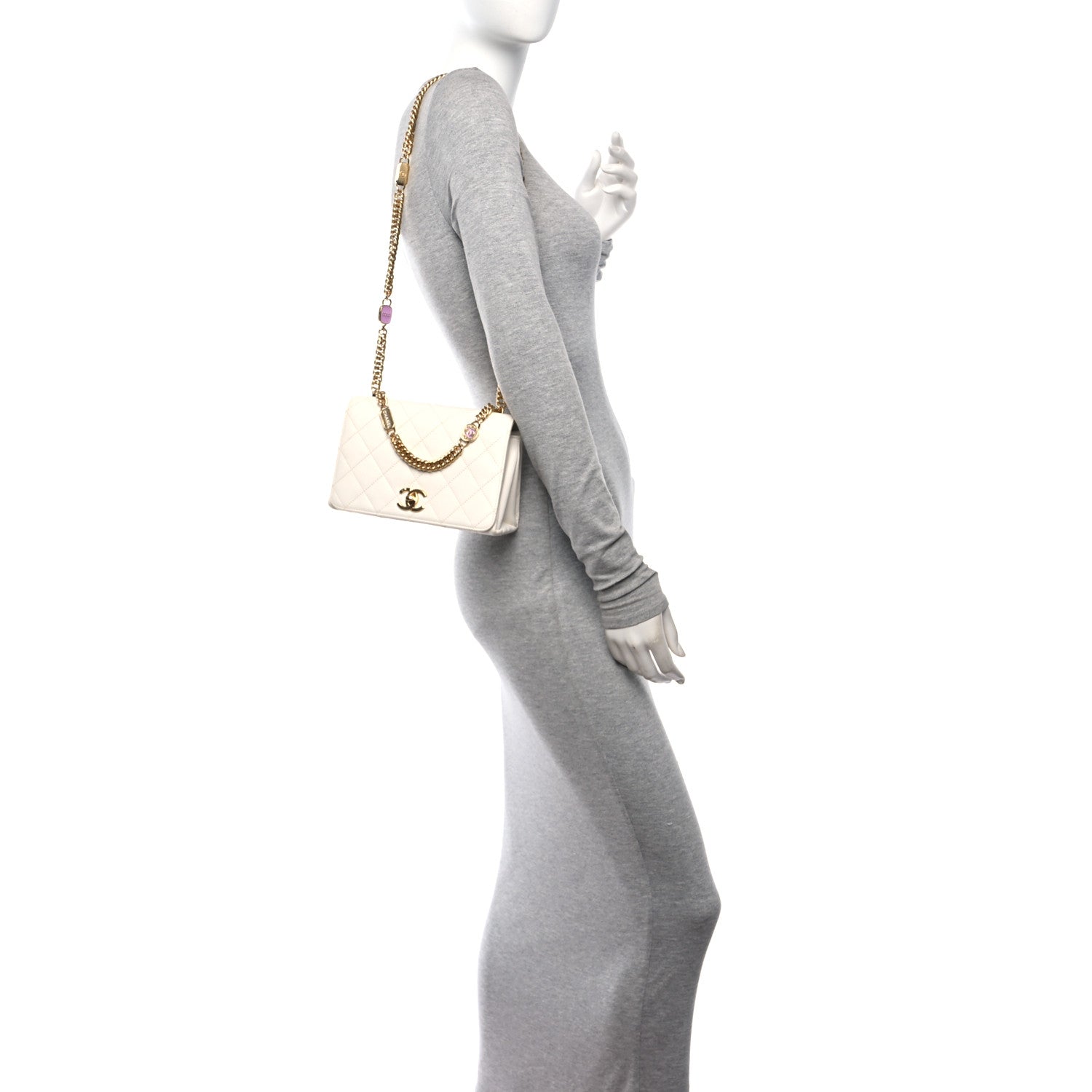 Chanel Calfskin Quilted Enamel Chain Flap White 2 of 12
