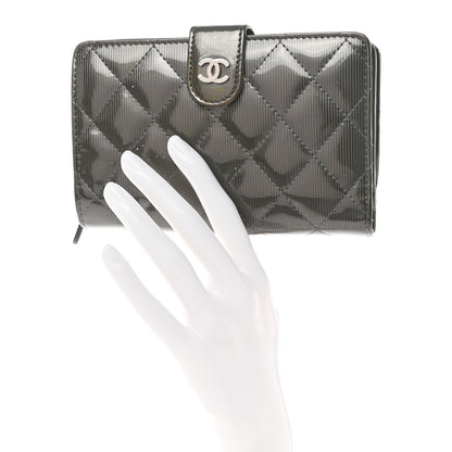 Chanel Striated Patent CC French Wallet Dark Grey 2 of 10