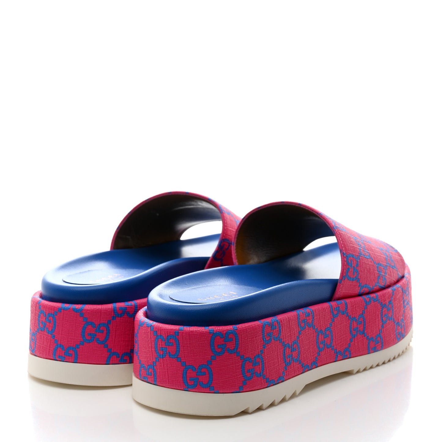 GG Supreme Joy Monogram Angelina Platform Slide Sandals 35.5 Fuxia Blue