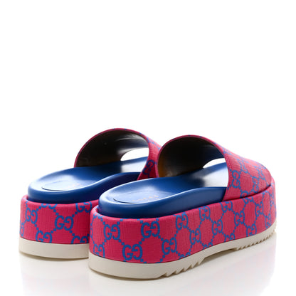 Gucci GG Supreme Joy Monogram Angelina Platform Slide Sandals 35.5 Fuxia Blue 4 of 9