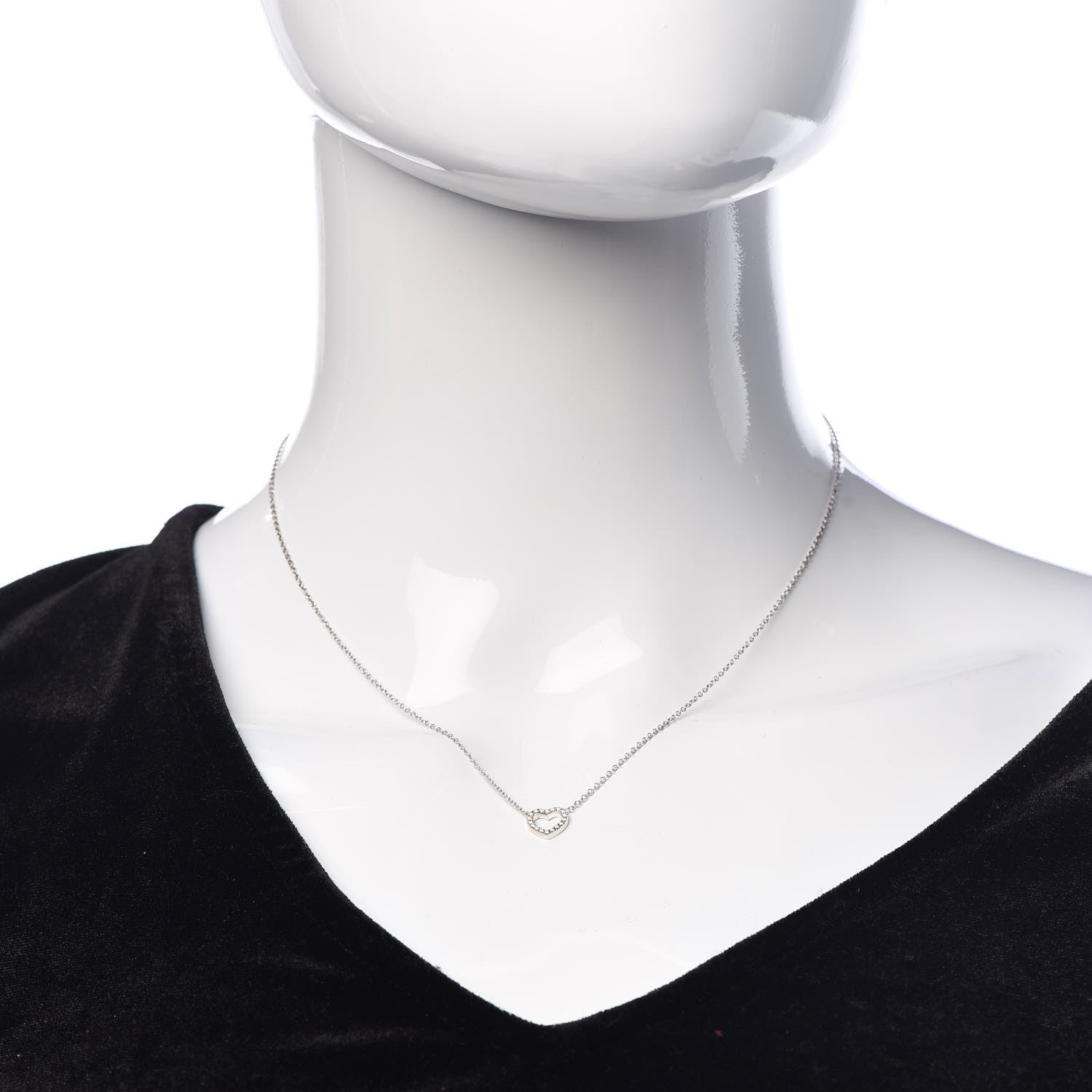 Tiffany 18K White Gold Diamond Metro Heart Pendant Necklace 2 of 7