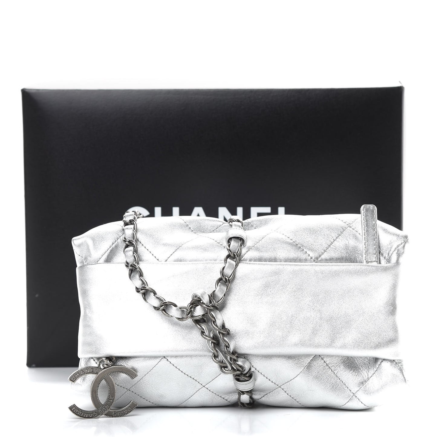 Metallic Calfskin Quilted Baluchon Silver
