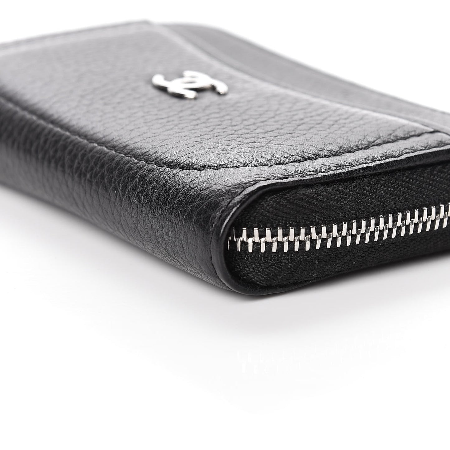 Grained Calfskin Neo Executive Zip Coin Purse Black