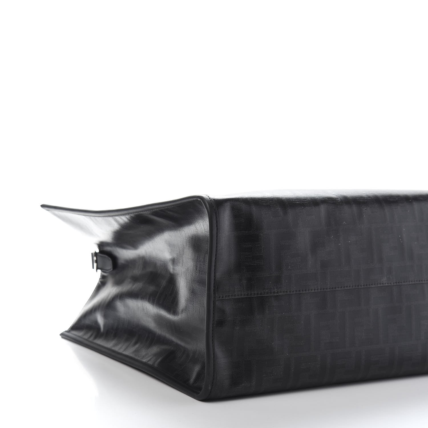 Fendi Glazed Fabric Vitello Century FF 1974 Stamp Patch Shopping Tote Black 9 of 11