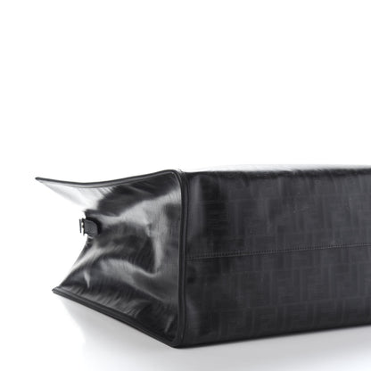 Fendi Glazed Fabric Vitello Century FF 1974 Stamp Patch Shopping Tote Black 9 of 11