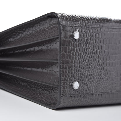 Saint Laurent Calfskin Crocodile Embossed Small Sac De Jour Fog 8 of 9