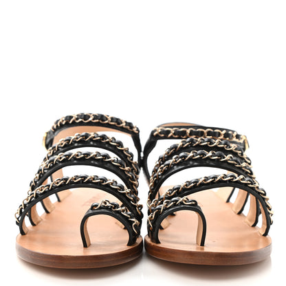 Chanel Calfskin Fantasy Chain Flat Sandals 39 Black 2 of 10