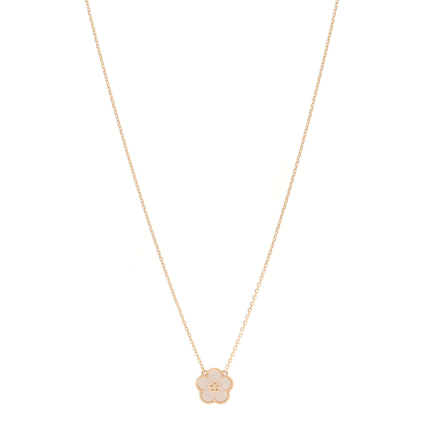 Van Cleef & Arpels 18K Rose Gold Mother of Pearl Lucky Spring Plum Blossom Necklace 1 of 5