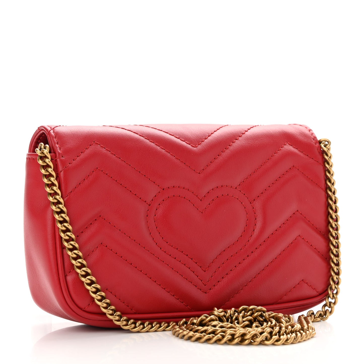 Calfskin Matelasse Super Mini GG Marmont Shoulder Bag Hibiscus Red