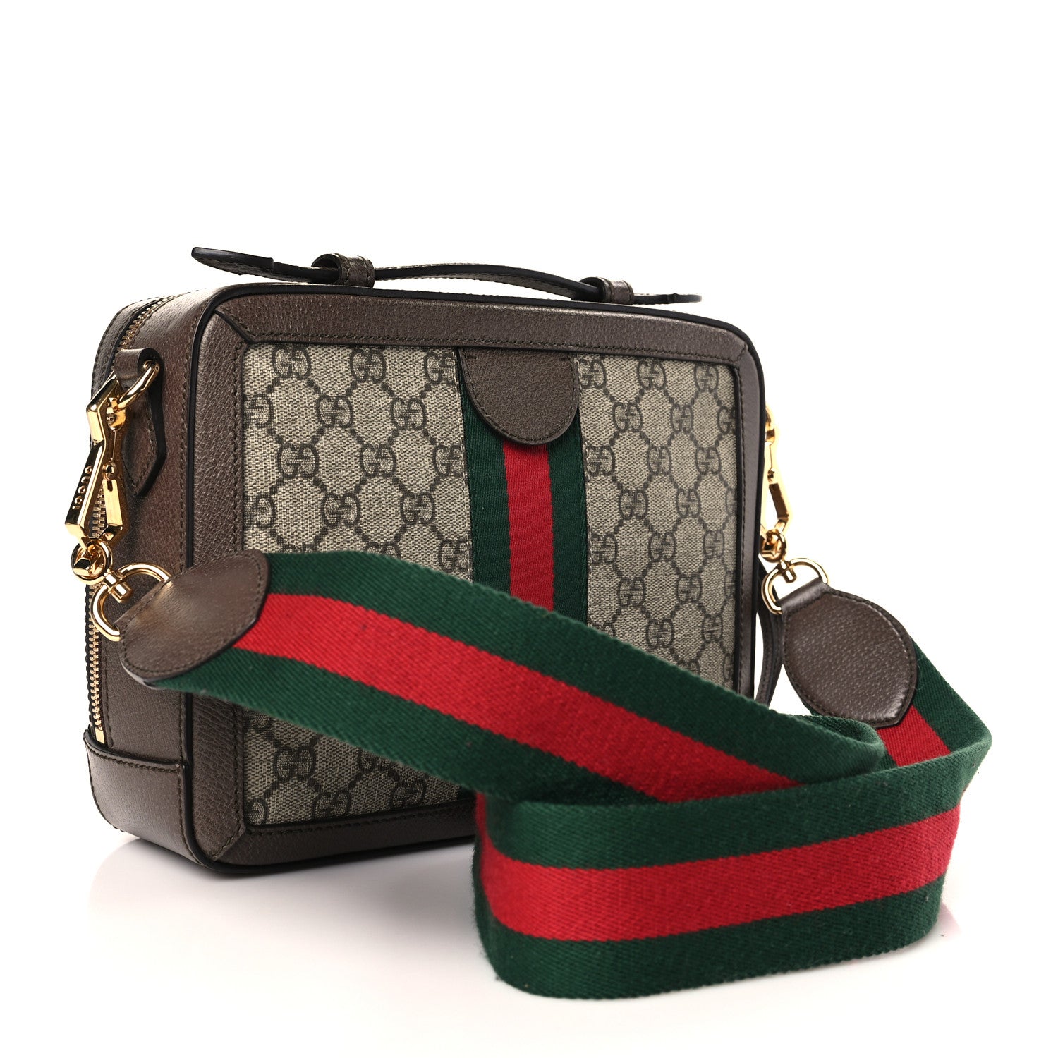 Gucci GG Supreme Monogram Web Small Ophidia Top Handle Shoulder Bag Brown 2 of 9