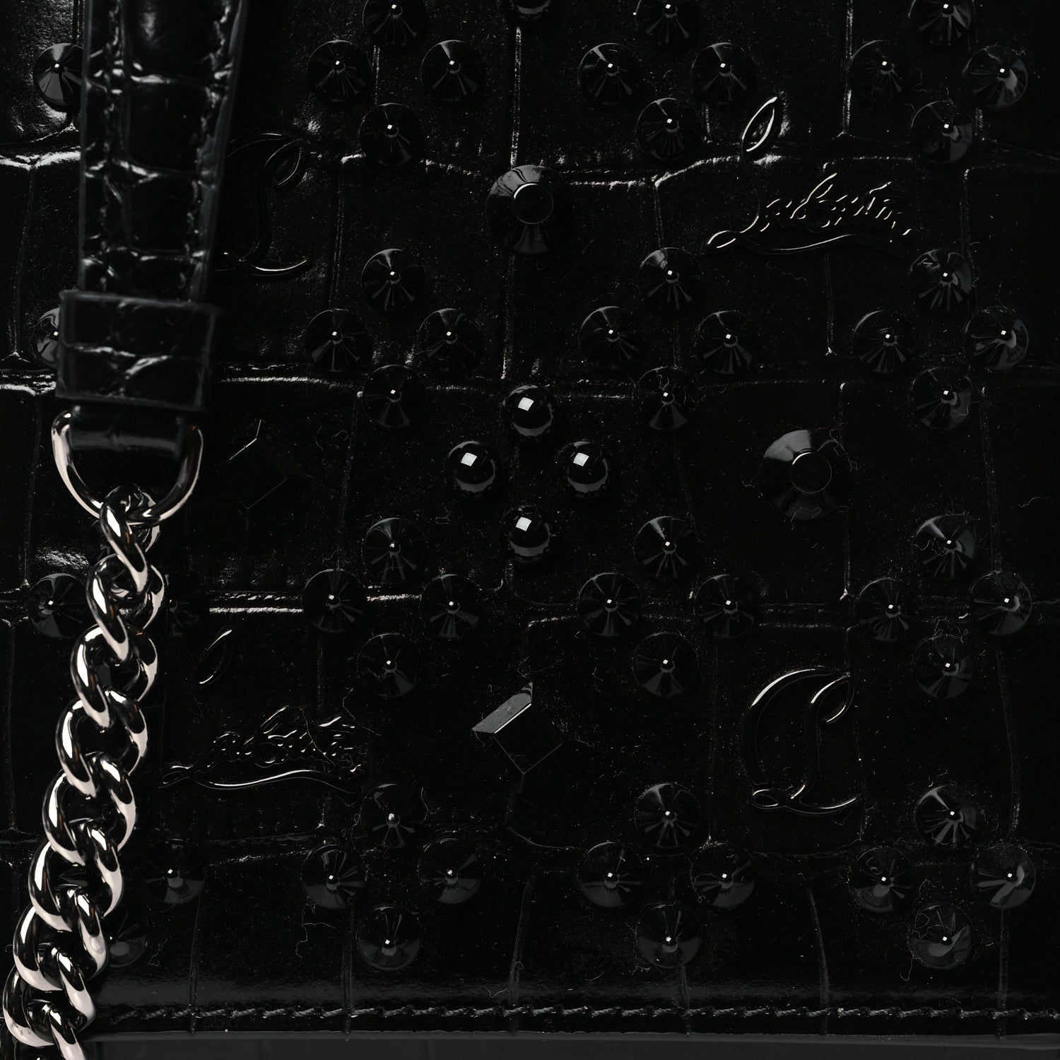 Christian Louboutin Crocodile Embossed Calfskin Spikes Loubinthesky Paloma Crossbody Phone Case Black 8 of 10