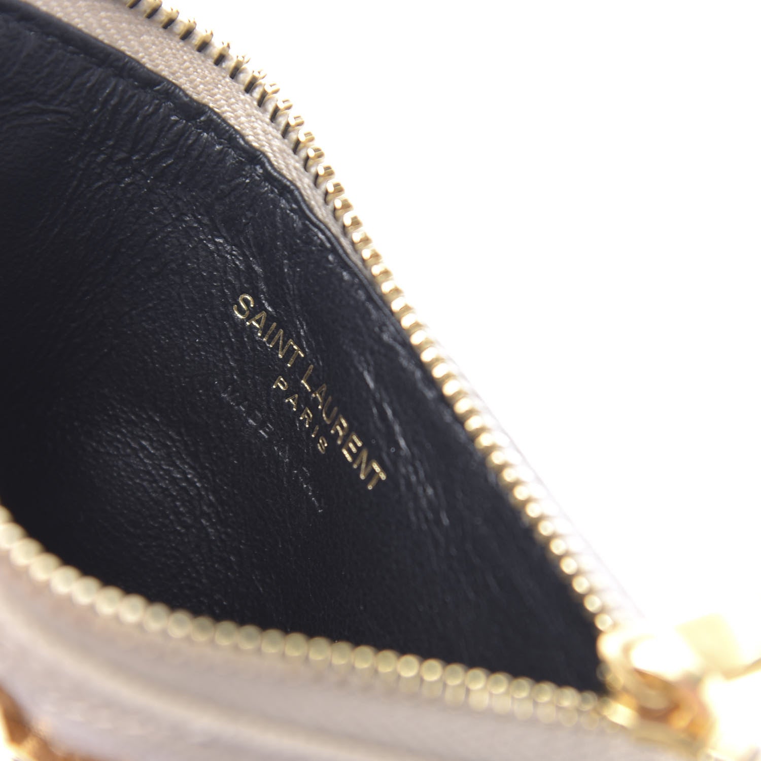 Saint Laurent Grain De Poudre Matelasse Chevron Monogram Fragments Zippered Card Case Sea Salt 6 of 8