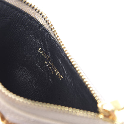 Saint Laurent Grain De Poudre Matelasse Chevron Monogram Fragments Zippered Card Case Sea Salt 6 of 8