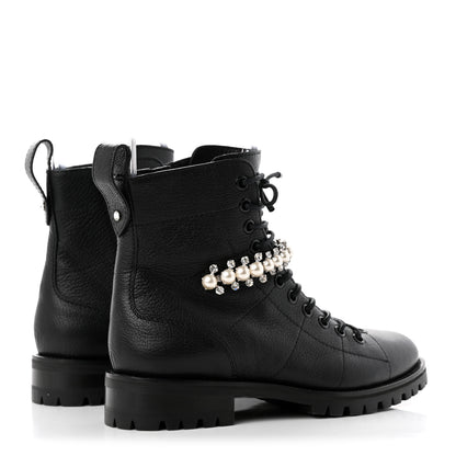 Jimmy Choo Grained Calfskin Crystal Embellished Cruz Combat Boots 36 Black 4 of 8