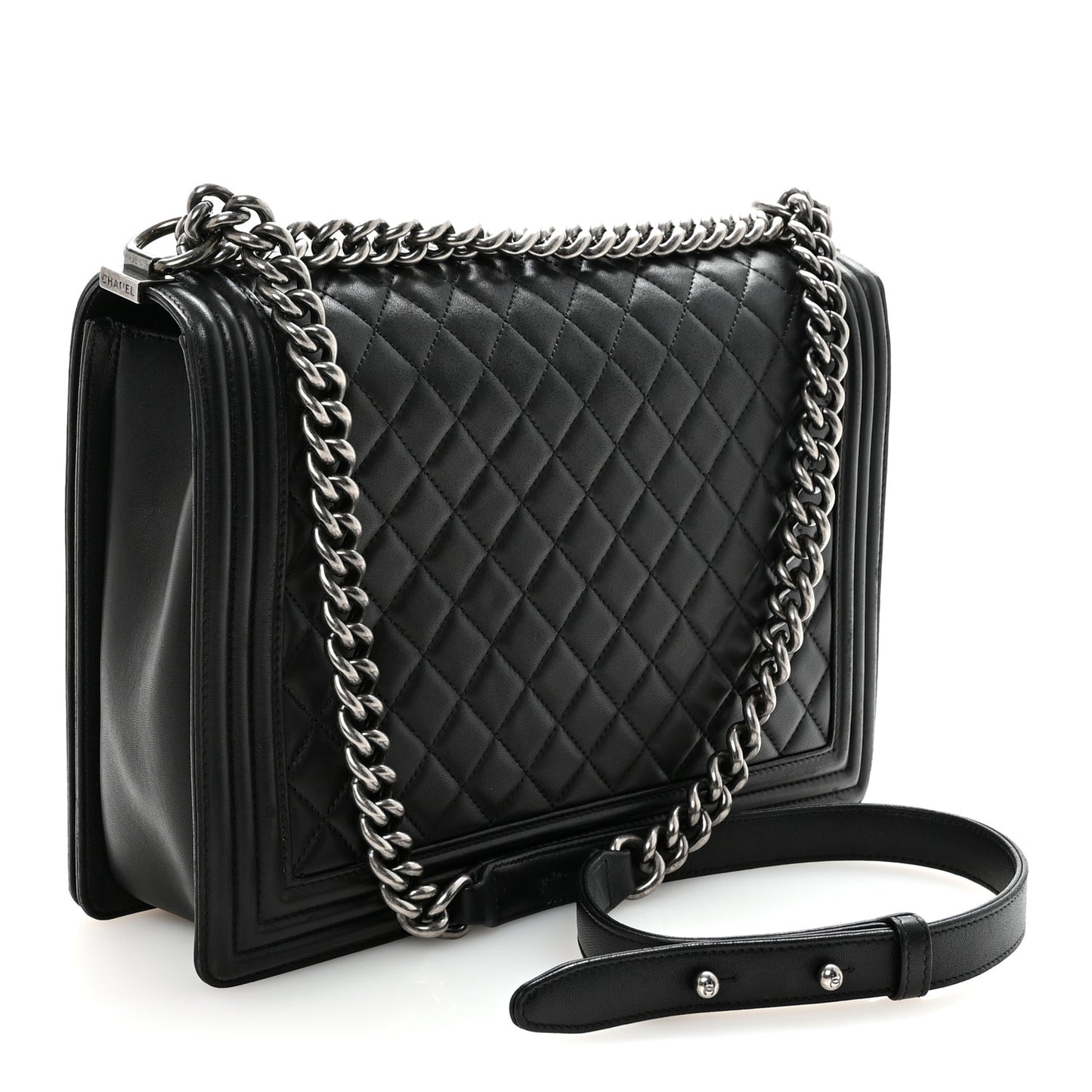 Lambskin Quilted Large Boy Flap Black