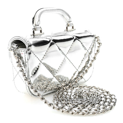 Chanel Mirror Calfskin Small Top Handle Clutch With Chain Silver 3 of 11