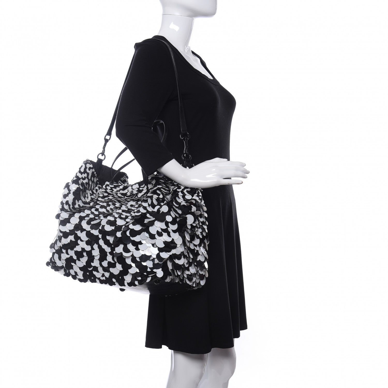 Valentino Garavani Sequin Ricamo Macro Paillettes Tote Black White 2 of 9