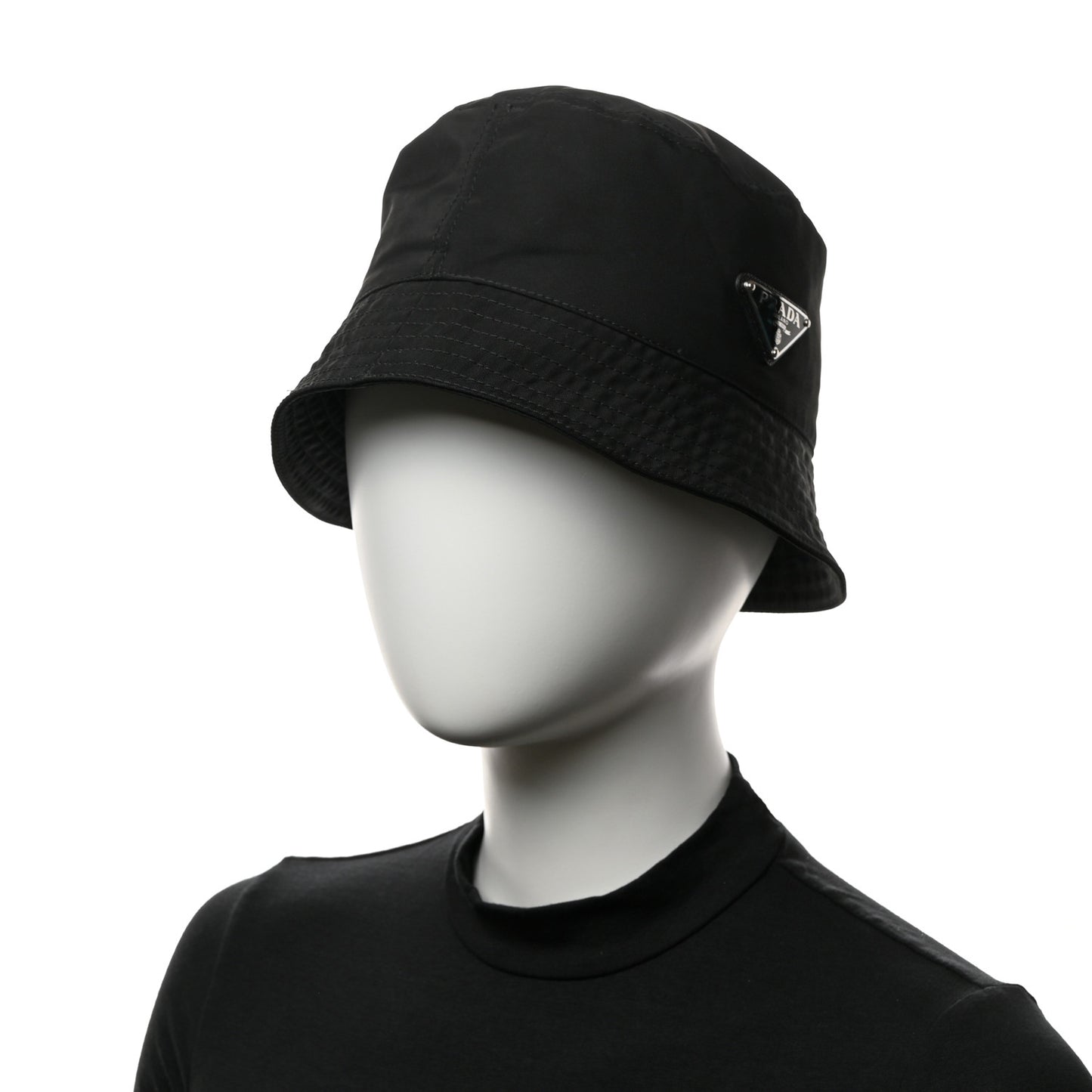Re-Nylon Metal Triangle Logo Womens Bucket Hat M Black