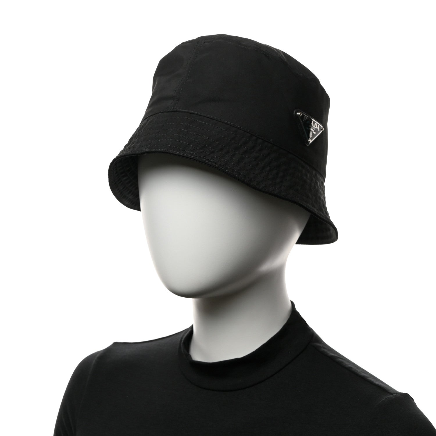 Prada Re-Nylon Metal Triangle Logo Womens Bucket Hat M Black 2 of 8
