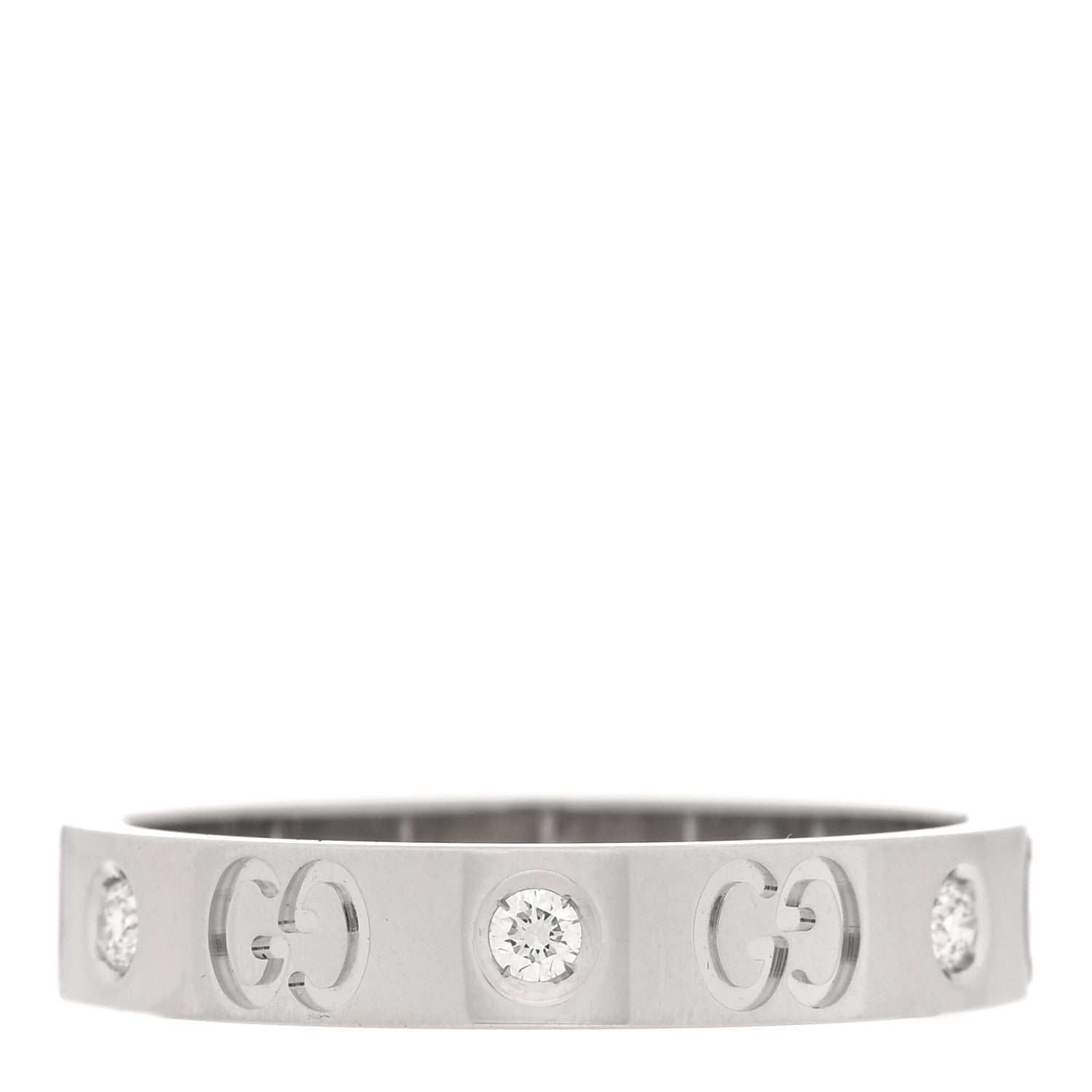 Gucci 18K White Gold Diamond Icon Band Ring 59 8.75 1 of 5