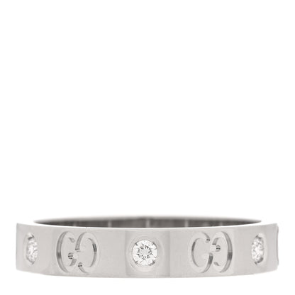 Gucci 18K White Gold Diamond Icon Band Ring 59 8.75 1 of 5