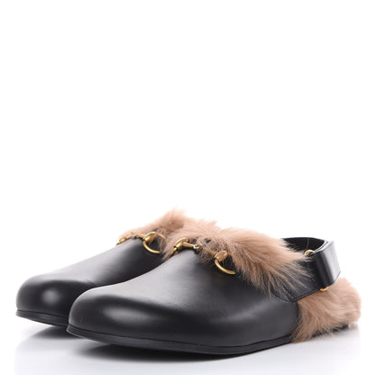 Gucci Calfskin Fur Mens Horsebit River Slingback Slippers 8 Black 3 of 9