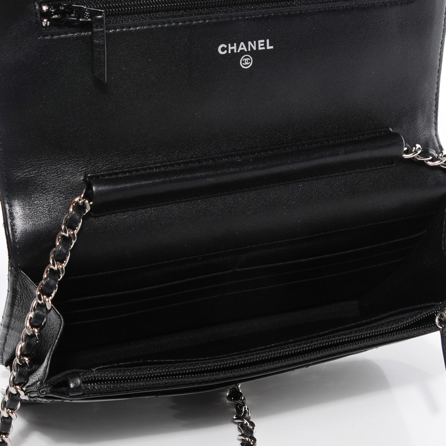 Patent Calfskin Quilted Wallet On Chain WOC So Black