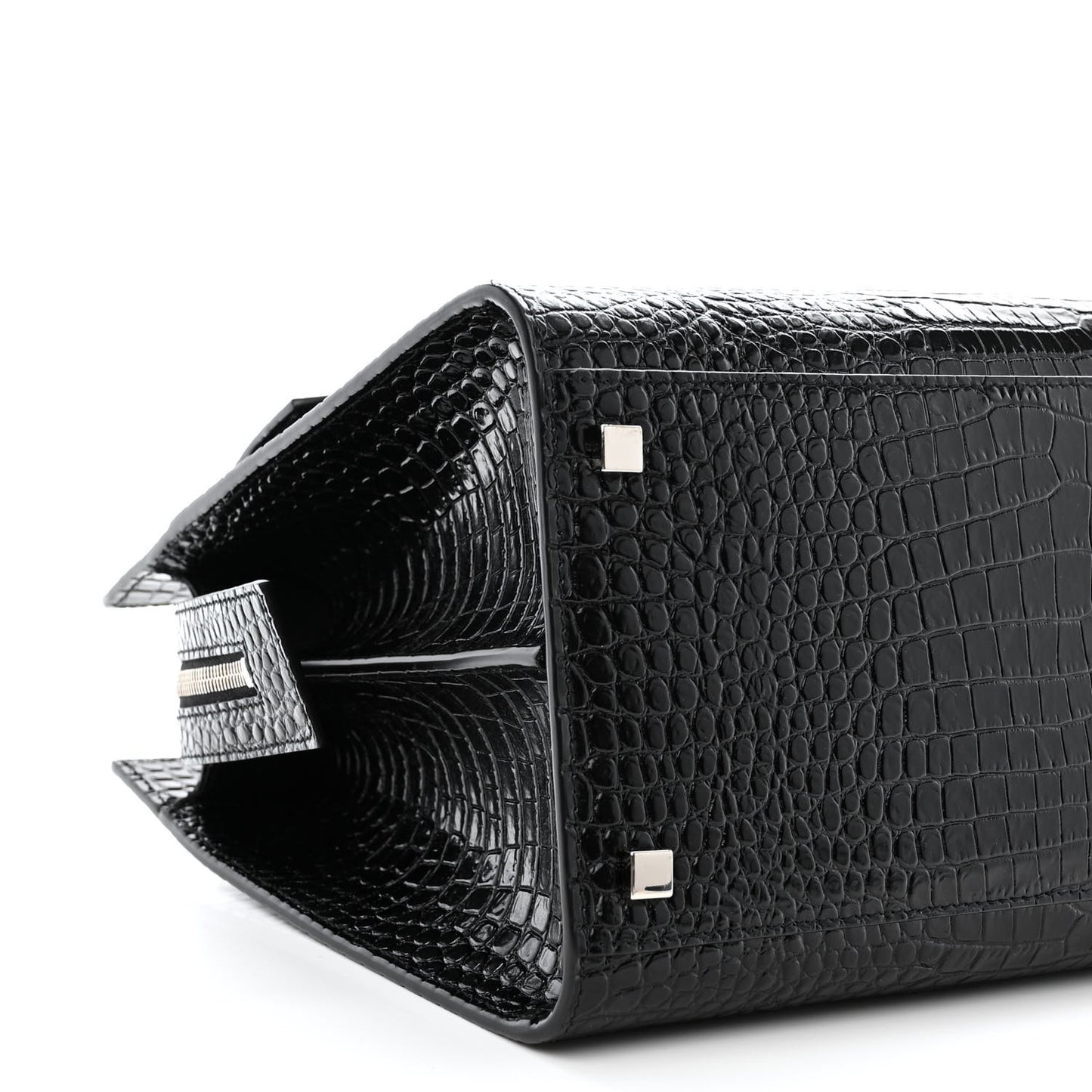 Croc Calfskin Embossed Medium Uptown Tote Black