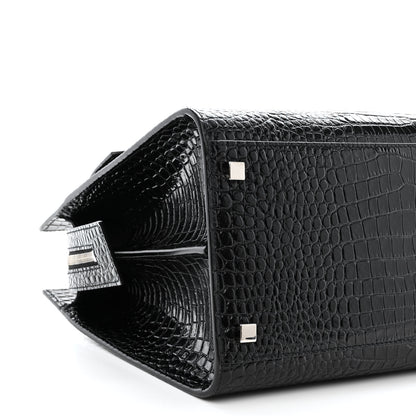 Saint Laurent Croc Calfskin Embossed Medium Uptown Tote Black 9 of 10