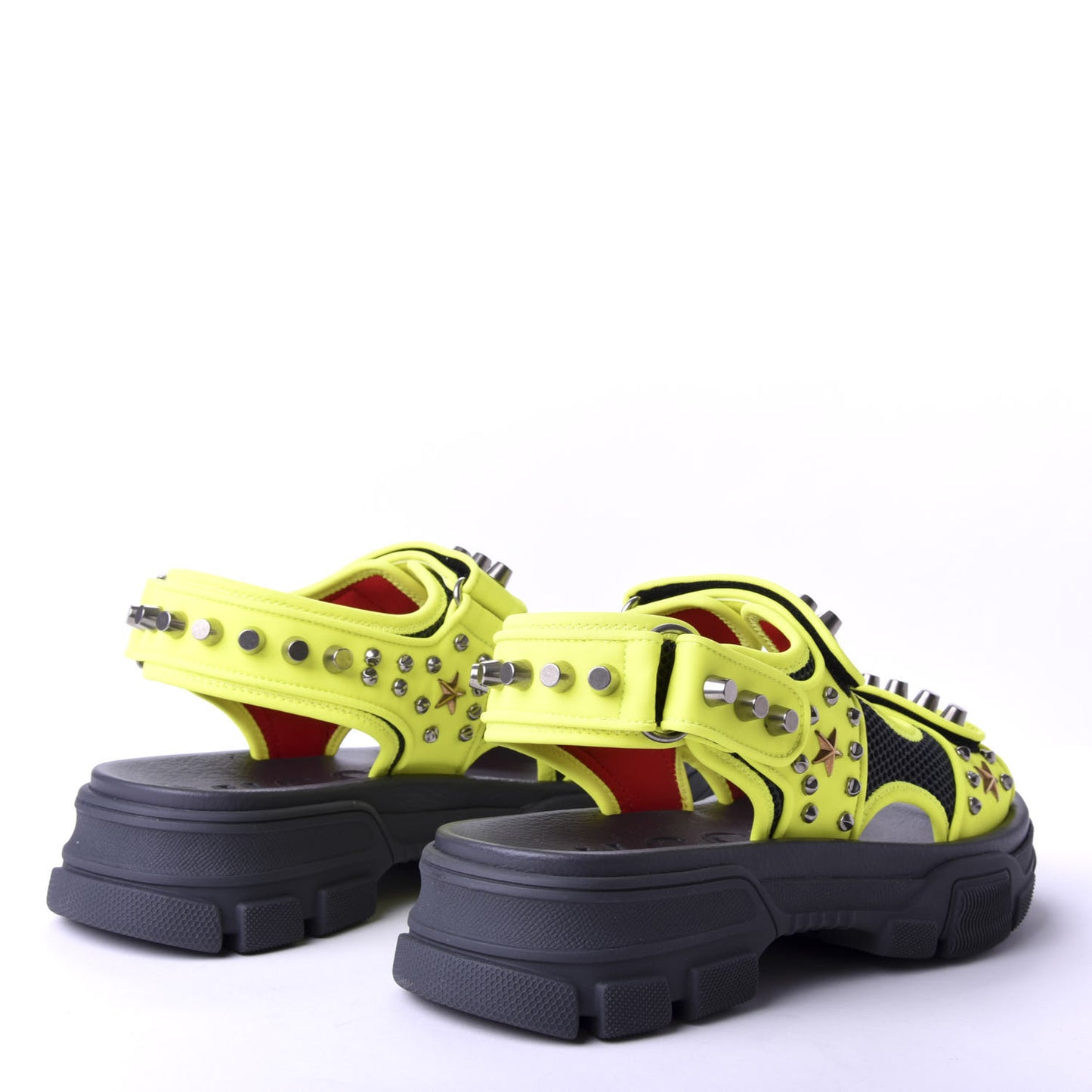 Technical Canvas Calfskin Studded Mens Aguru Sandals 7 Neon Yellow