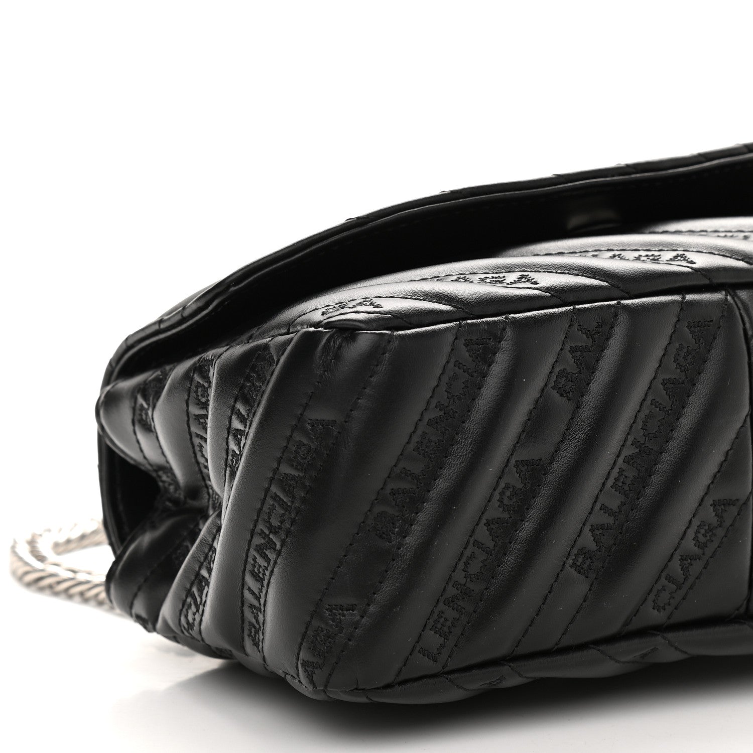 Balenciaga Calfskin Logo Matelasse S BB Round Shoulder Bag Black 7 of 8