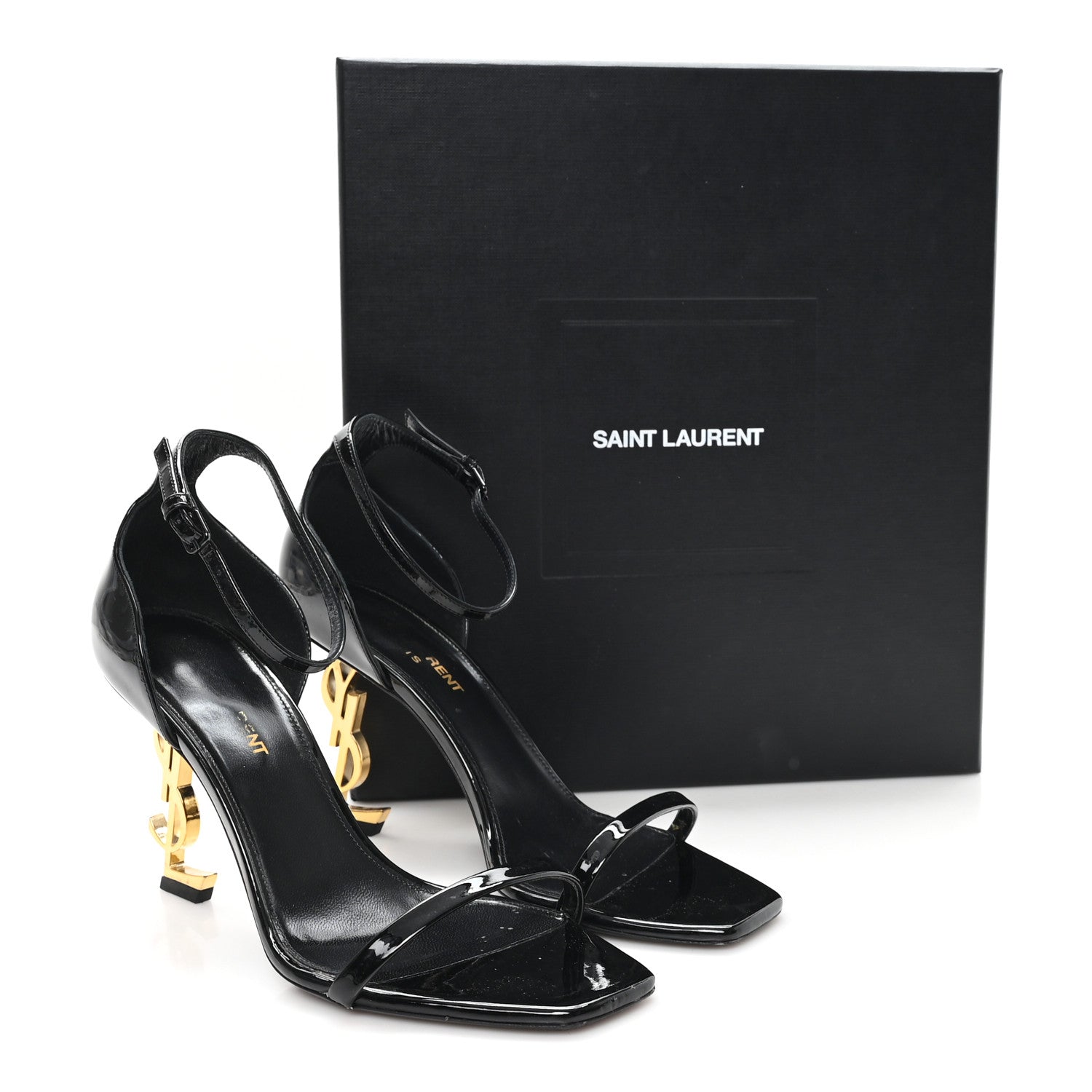 SAINT LAURENT ブラック ハイヒール 37 Saint Laurent Patent Calfskin Opyum 85 Sandals 37 Black Gold