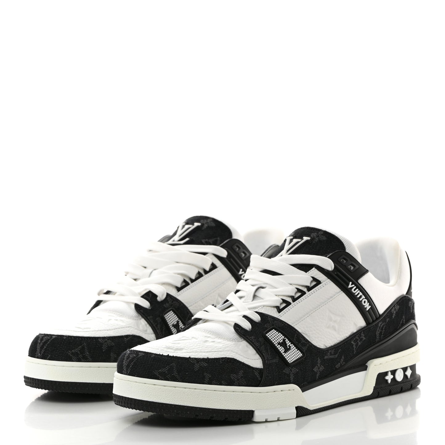 Calfskin Monogram Denim Mens LV Trainer Sneakers 12 Black