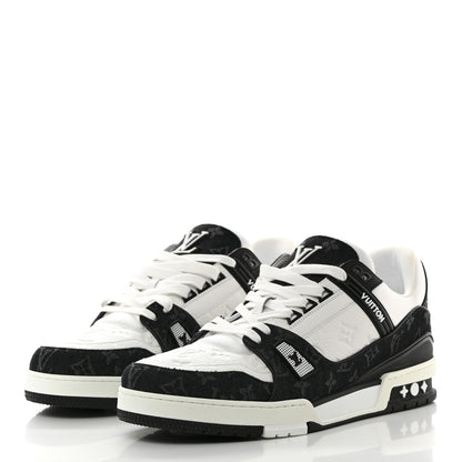 Louis Vuitton Calfskin Monogram Denim Mens LV Trainer Sneakers 12 Black 3 of 9