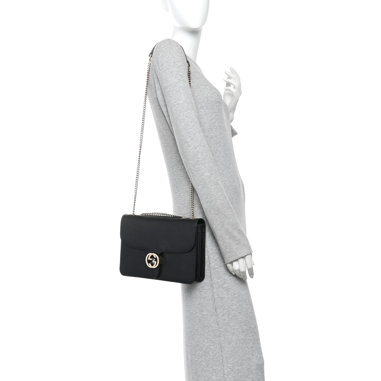 Gucci Dollar Calfskin Interlocking G Shoulder Bag Black 2 of 10