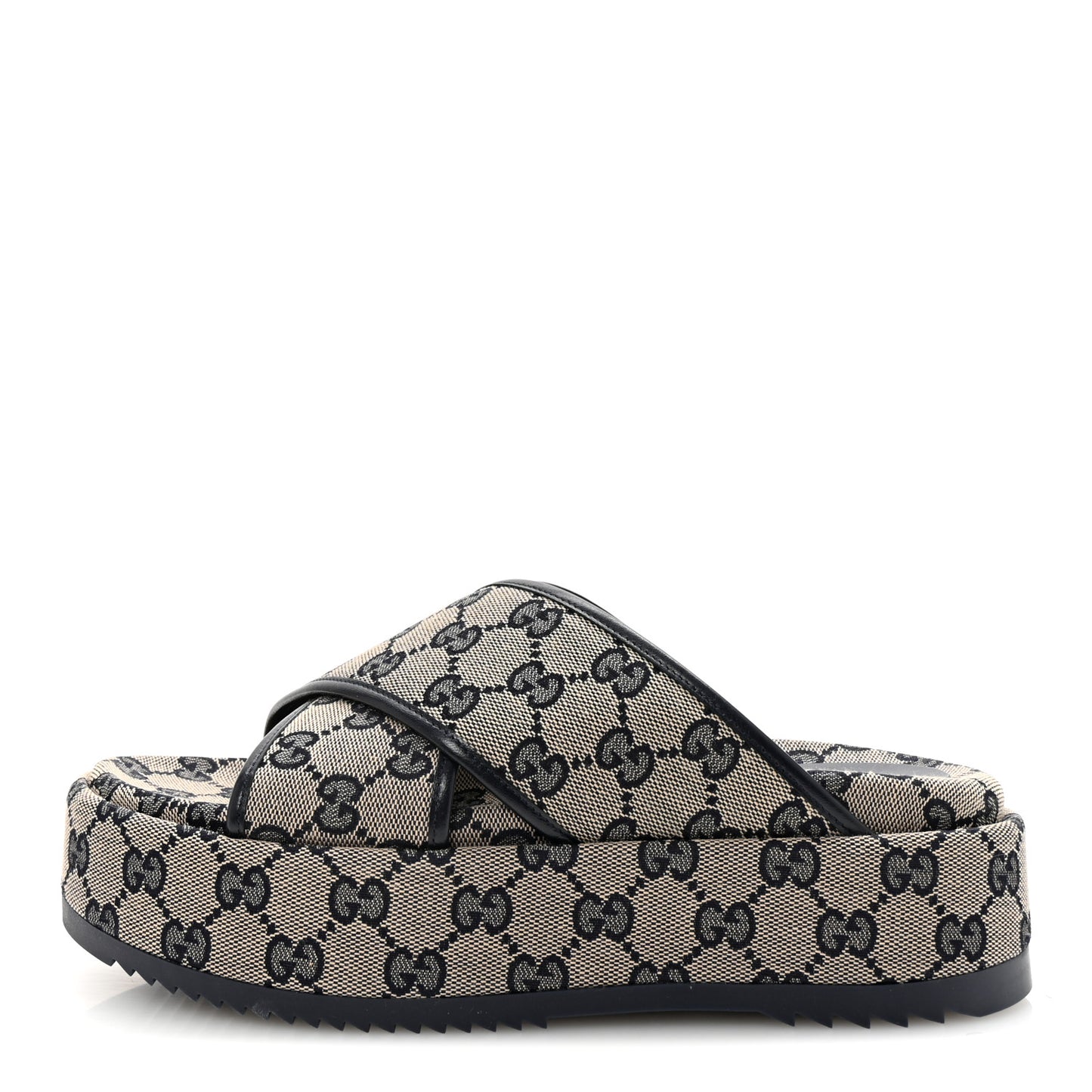 Monogram Criss Cross Platform Slide Sandals 37 Beige Blue