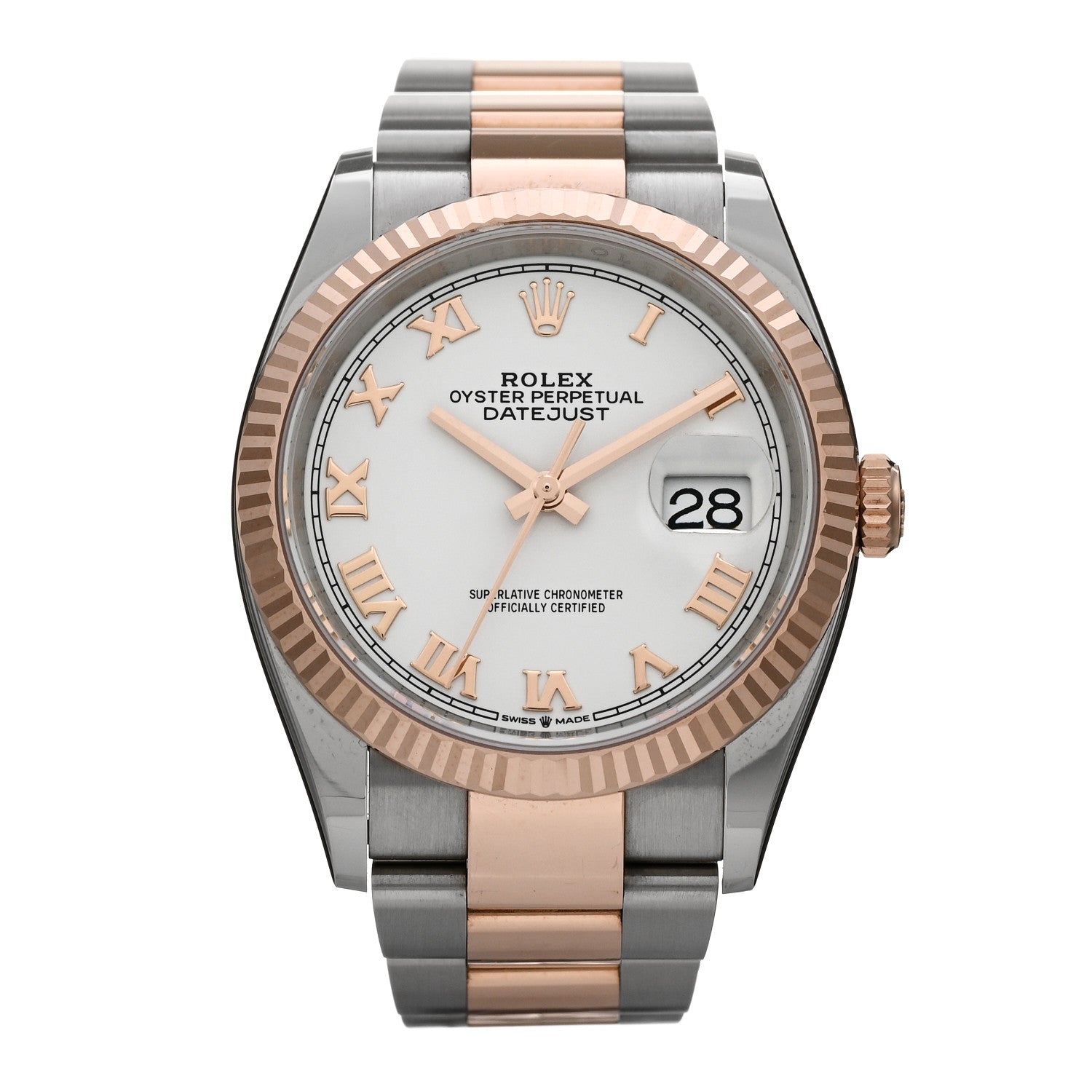 Rolex Stainless Steel 18K Everose Gold 36mm Oyster Perpetual Datejust Watch White Roman 126231 1 of 5