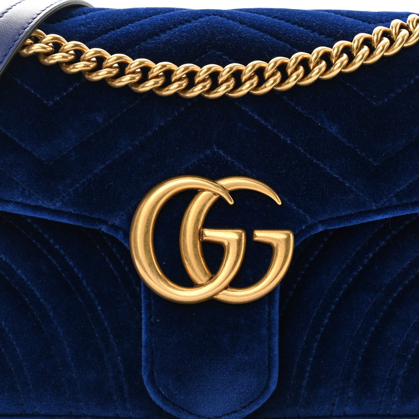 Velvet Matelasse Small GG Marmont Shoulder Bag Cobalt Blue