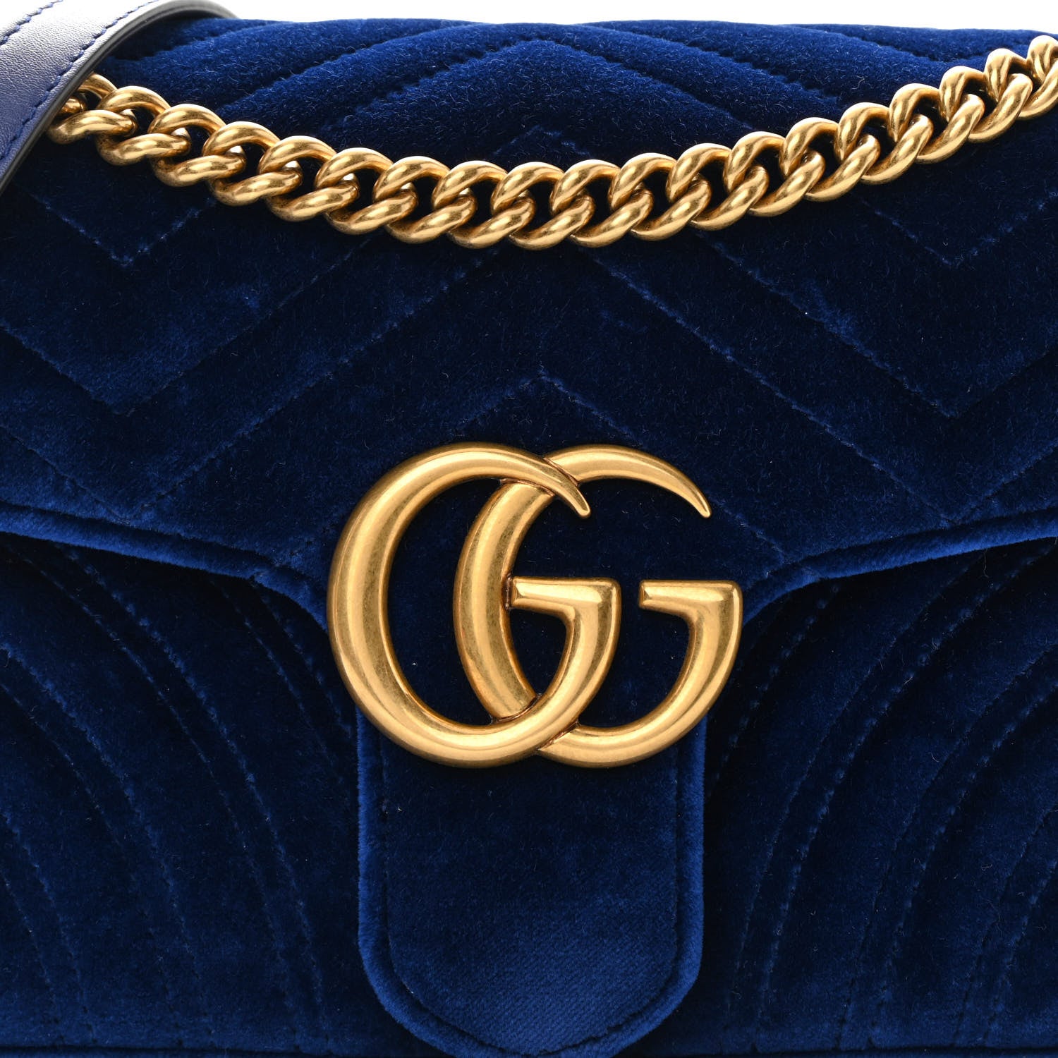 Gucci Velvet Matelasse Small GG Marmont Shoulder Bag Cobalt Blue 8 of 14
