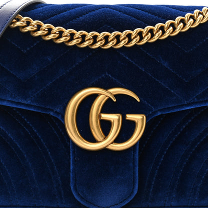 Gucci Velvet Matelasse Small GG Marmont Shoulder Bag Cobalt Blue 8 of 14